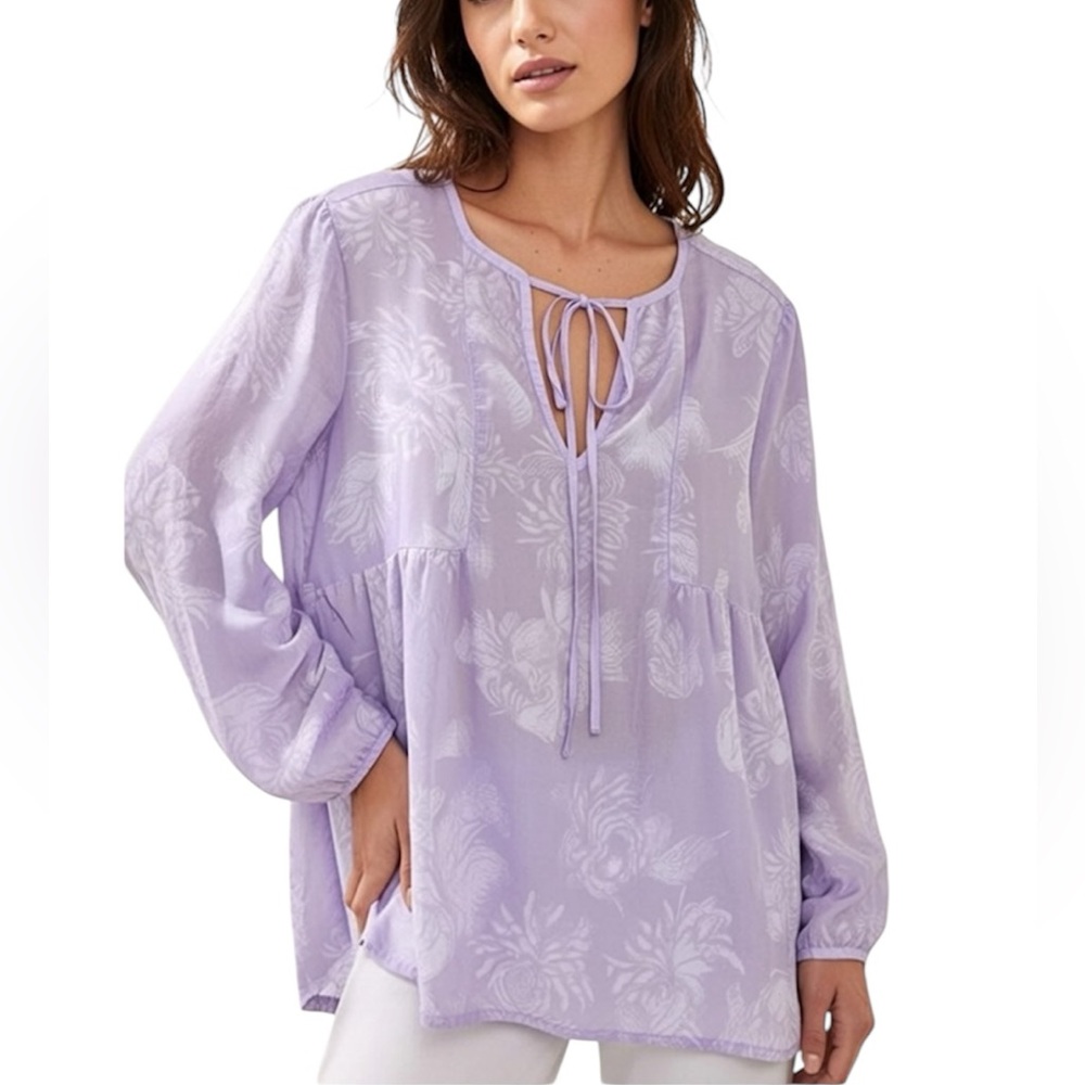 🍀 LUCKY BRAND Eyelet Floral Print Boho Blouse